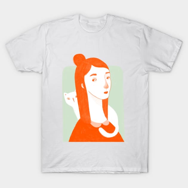 Lady with a Cat T-Shirt by claudiamaestriny